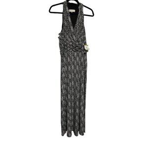 Kasper Women's Maxi‎ Dress Sleeveless V-Neck Geometric Black White Size 14 NWT